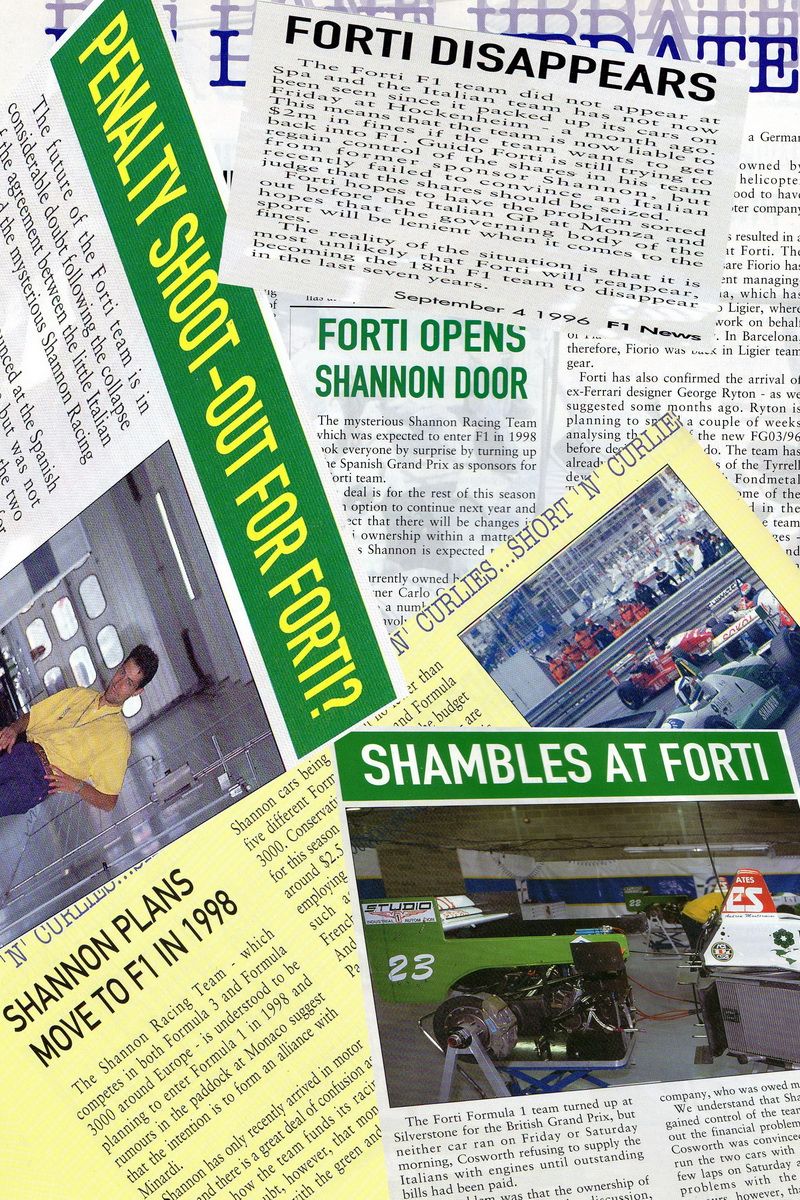 W połowie 1996 roku branżowe pisma – jak np. „F1 News” – wielokrotnie poruszały temat kłopotów ekipy Forti.